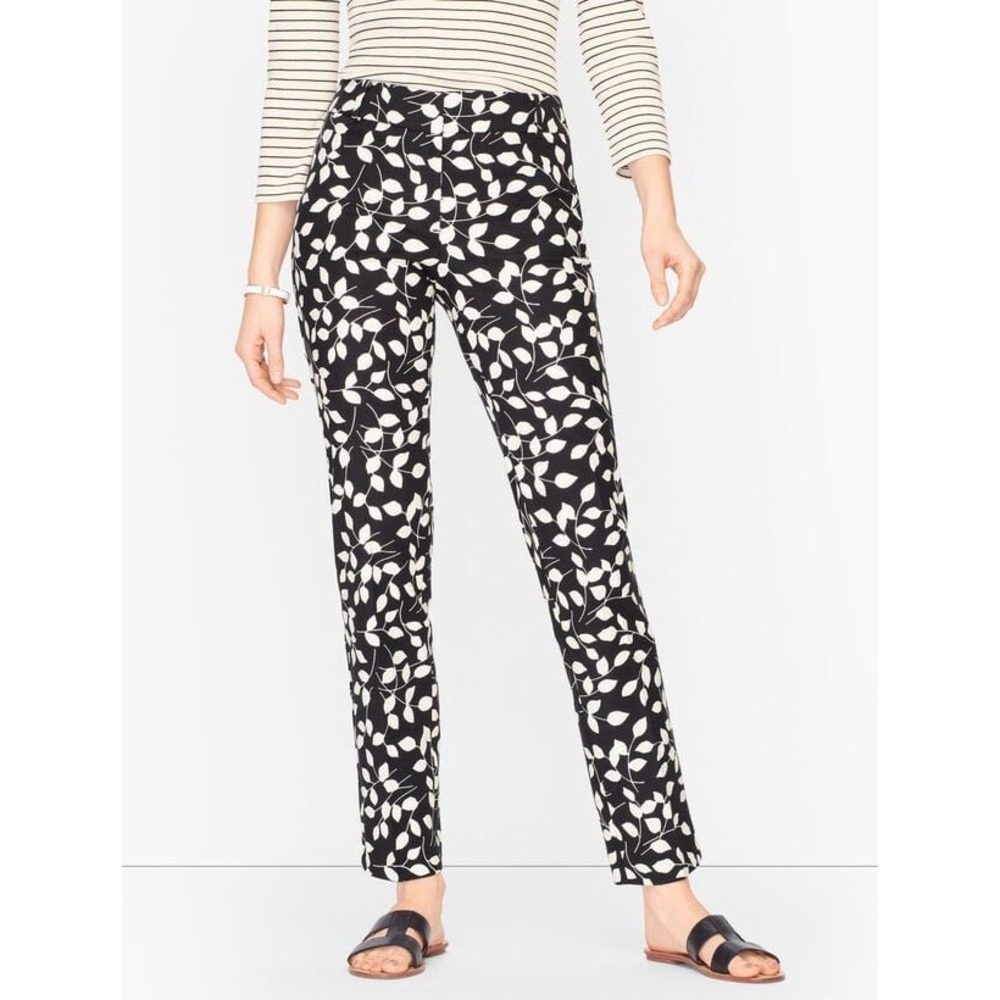 Talbots Hampshire Ankle Pant 14P‎ Black White Leaf Print trousers professional
